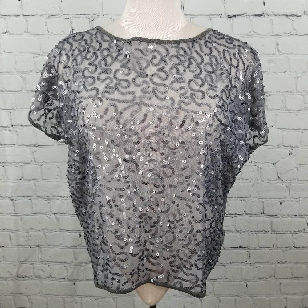XXI | boxy cropped sequin sheer front top